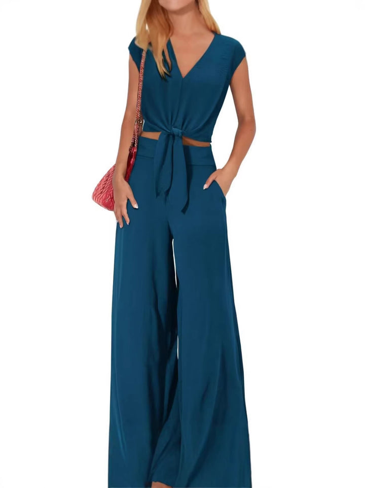 Womens Sleeveless V-Neck Wide Leg Casual Suit Set
