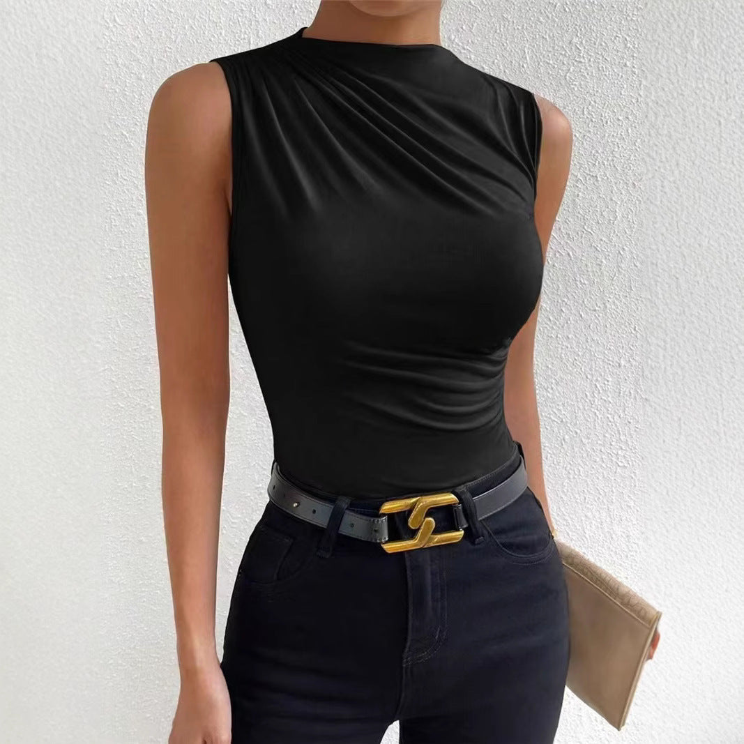 Womens Pleated Sleeveless T-shirt