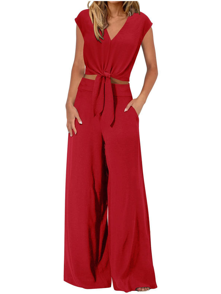 Womens Sleeveless V-Neck Wide Leg Casual Suit Set