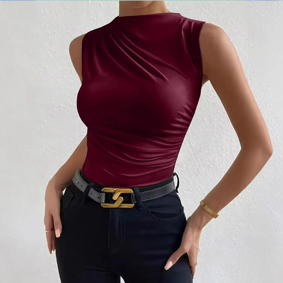 Womens Pleated Sleeveless T-shirt