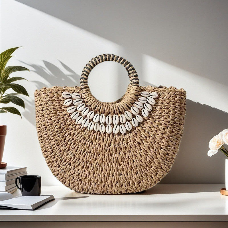 Hand Woven Straw Shell Bag