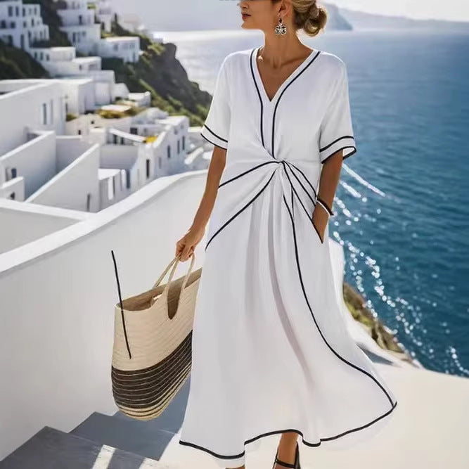 Womens V-Neck Striped Dress