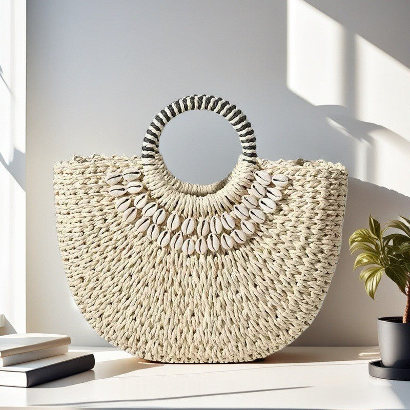 Hand Woven Straw Shell Bag