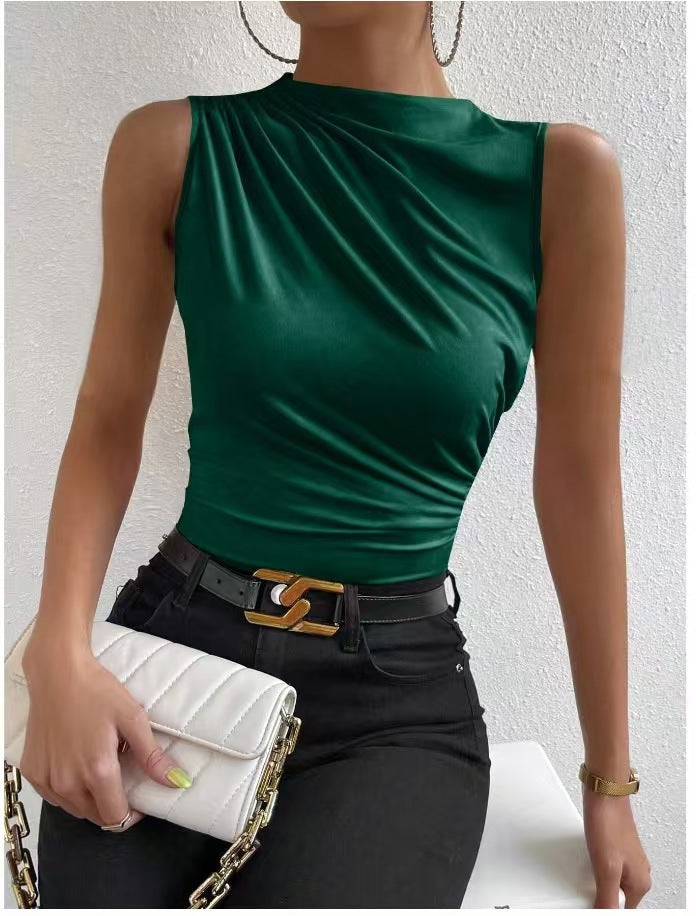 Womens Pleated Sleeveless T-shirt