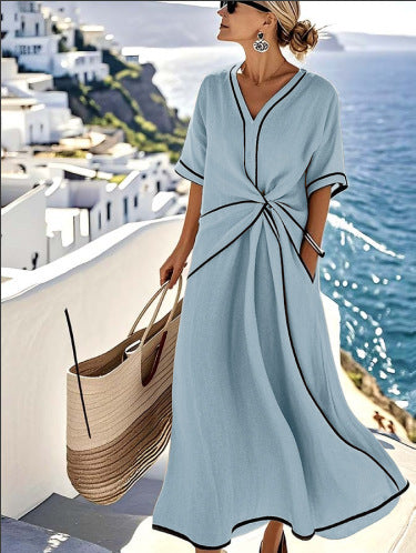 Womens V-Neck Striped Dress