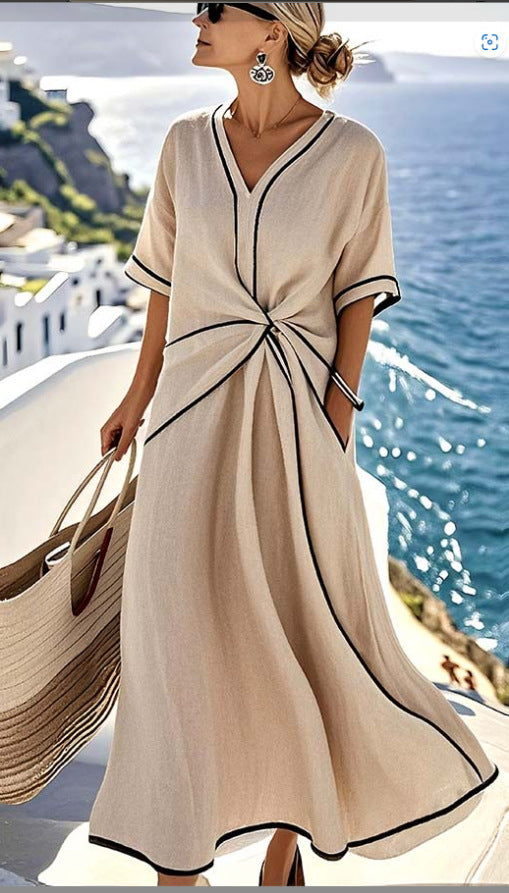 Womens V-Neck Striped Dress