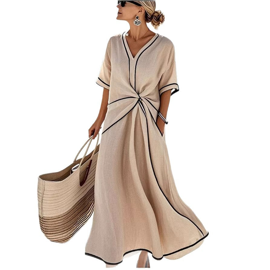 Womens V-Neck Striped Dress