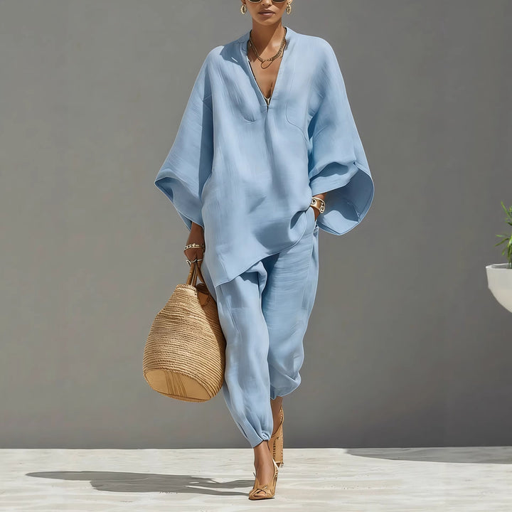 Womens Batwing Sleeve Casual Shirt Set