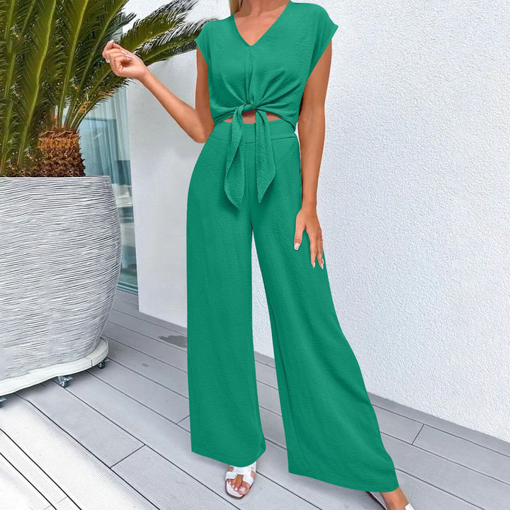 Womens Sleeveless V-Neck Wide Leg Casual Suit Set