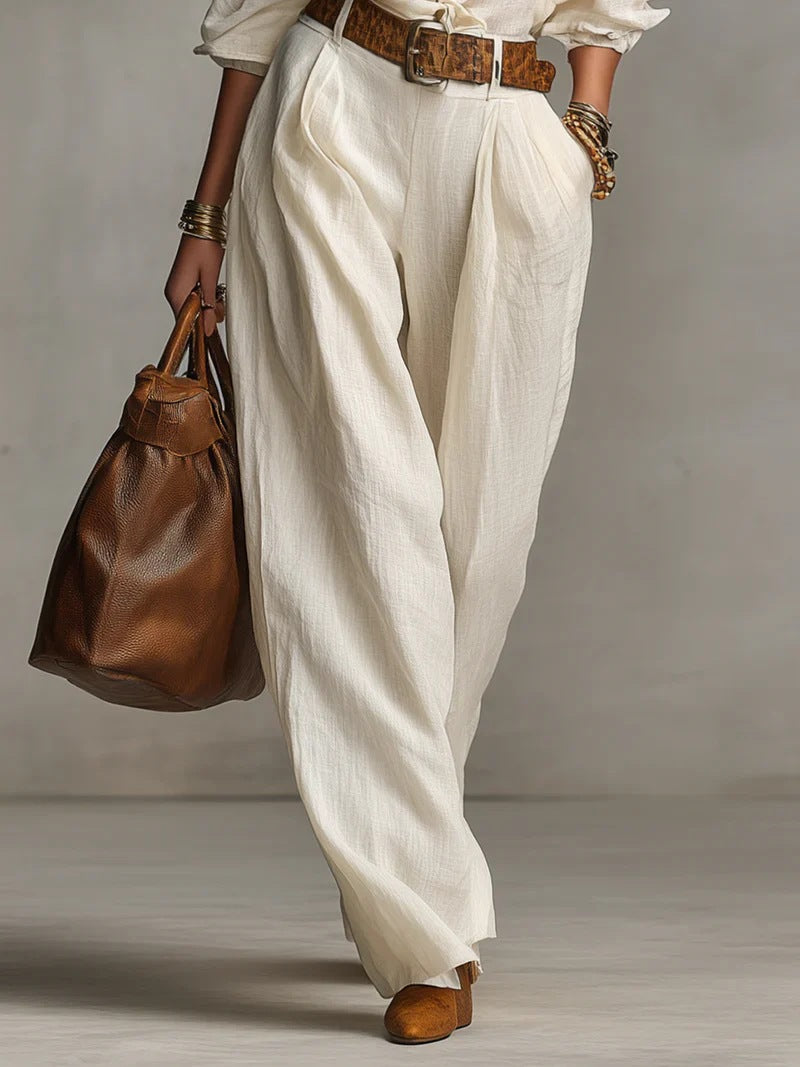 Casual Style Sleeveless Shirt and Wide-Leg Pants Set