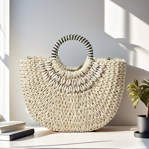 Hand Woven Straw Shell Bag