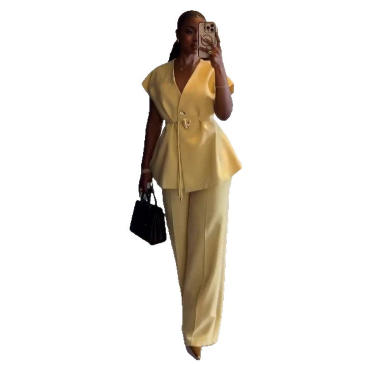 Womens V-Neck Sleeveless Top and Wide-Leg Pants Set