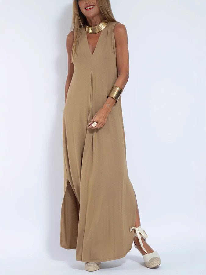 Womens Sleeveless V-Neck Dress