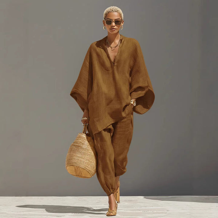 Womens Batwing Sleeve Casual Shirt Set