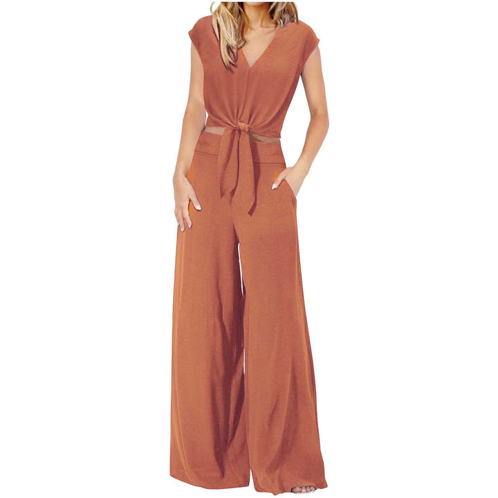 Womens Sleeveless V-Neck Wide Leg Casual Suit Set