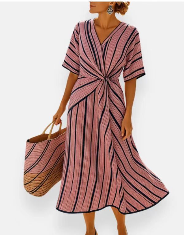 Womens V-Neck Striped Dress