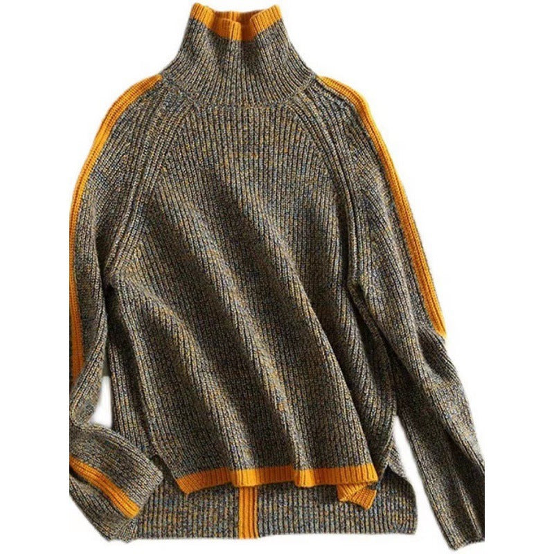 Gray sweater with orange accents on a white background