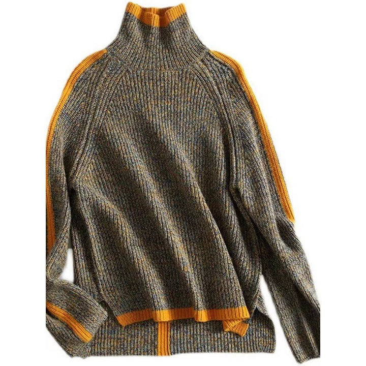 Gray sweater with orange accents on a white background