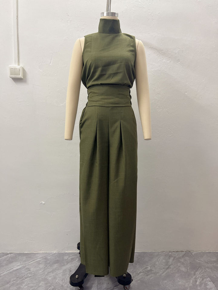Womens Cotton Linen Sleeveless Top and Pants Set