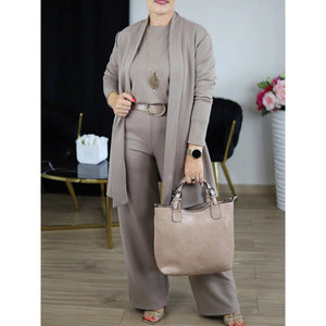 Women's Solid Color Knitted Three-Piece