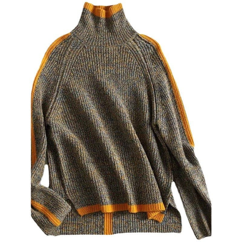 Gray sweater with orange trim on a white background