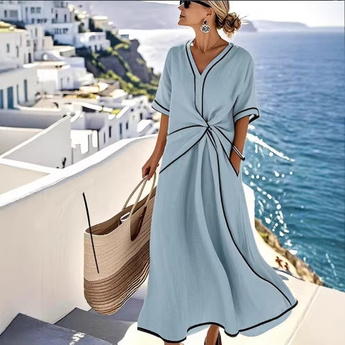 Womens V-Neck Striped Dress
