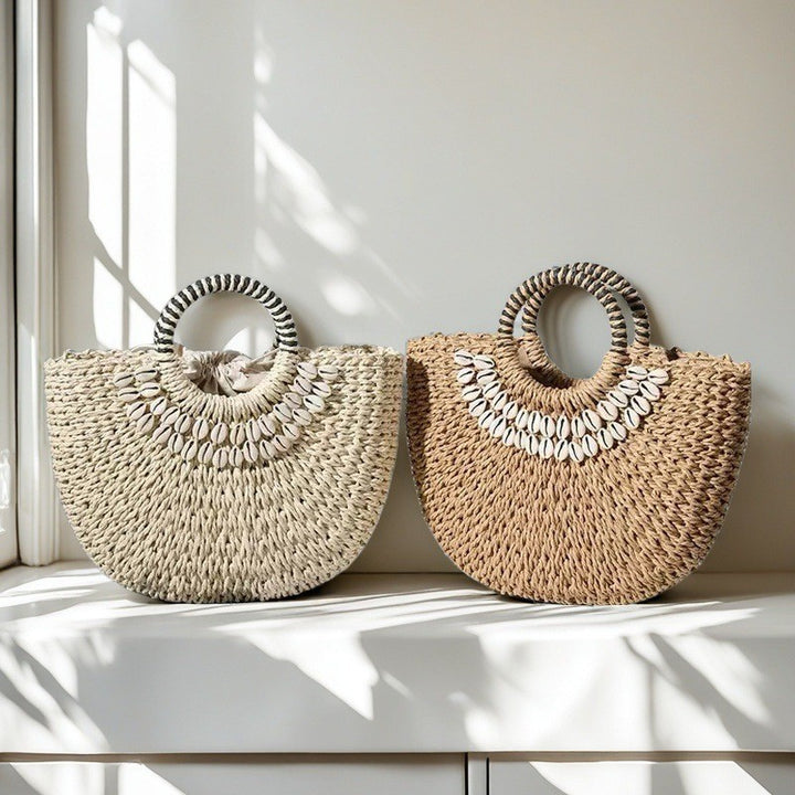Hand Woven Straw Shell Bag