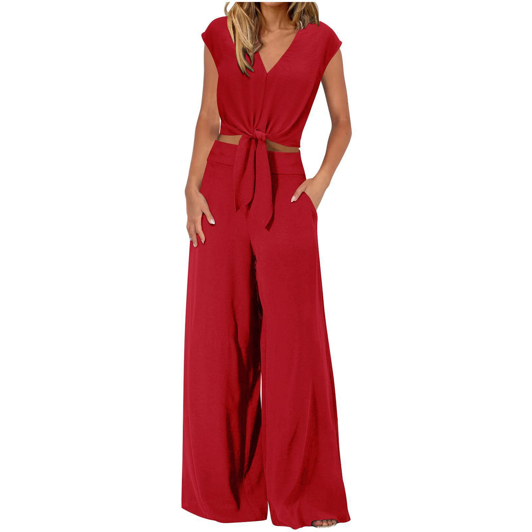 Womens Sleeveless V-Neck Wide Leg Casual Suit Set