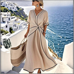 Womens V-Neck Striped Dress
