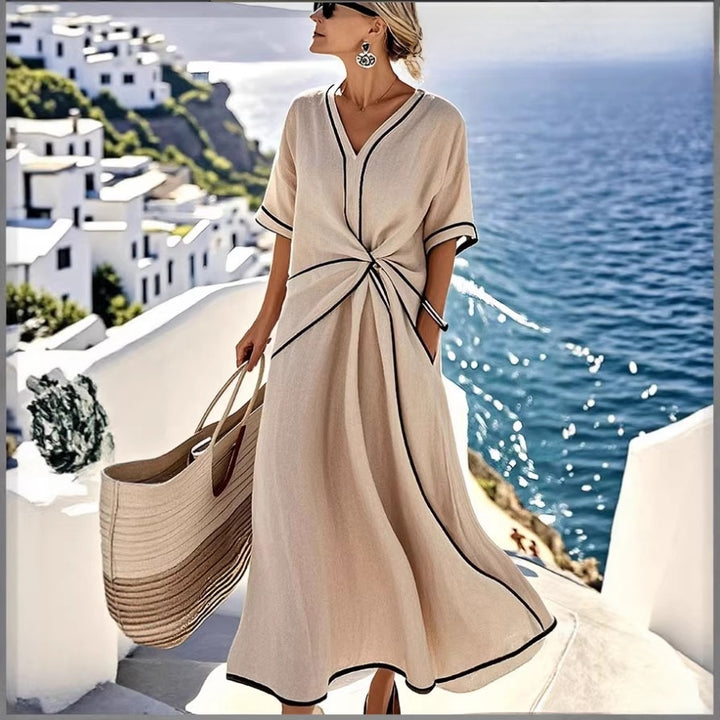 Womens V-Neck Striped Dress