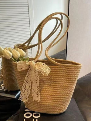 Straw Woven Tote Bag Large Capacity Beach Holiday Shoulder Bag