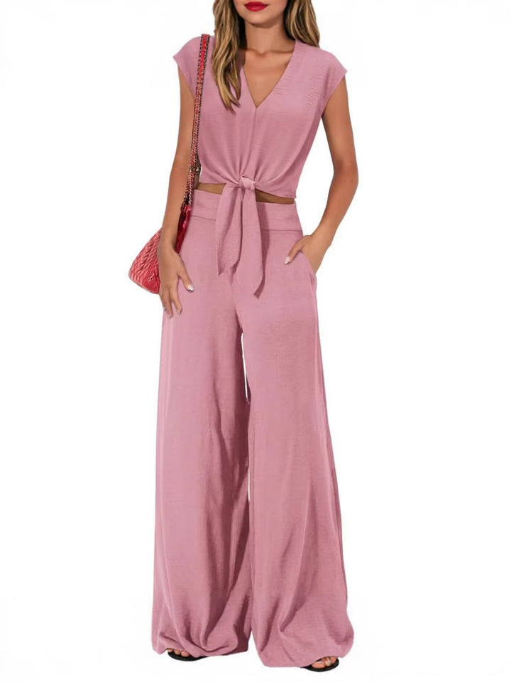 Womens Sleeveless V-Neck Wide Leg Casual Suit Set