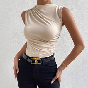 Womens Pleated Sleeveless T-shirt