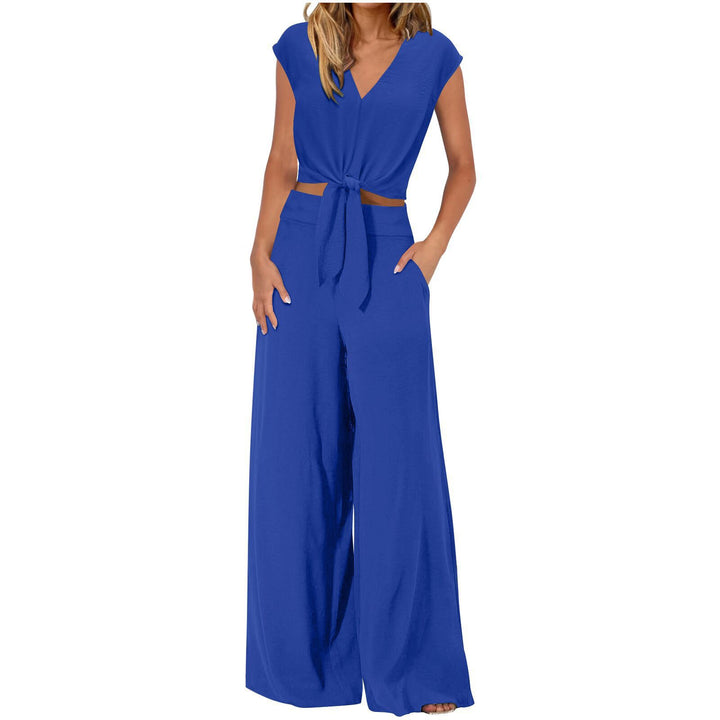 Womens Sleeveless V-Neck Wide Leg Casual Suit Set