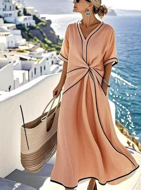 Womens V-Neck Striped Dress