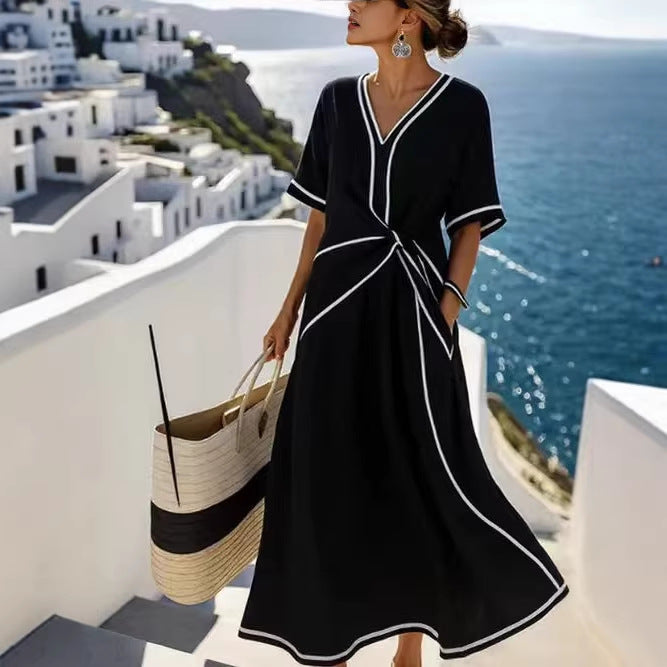 Womens V-Neck Striped Dress